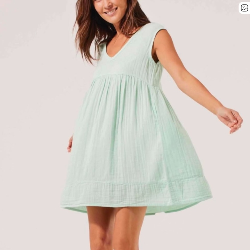 Pact Organic Cotton Gauze Babydoll Dress with Pockets V-neck Mint Green XL